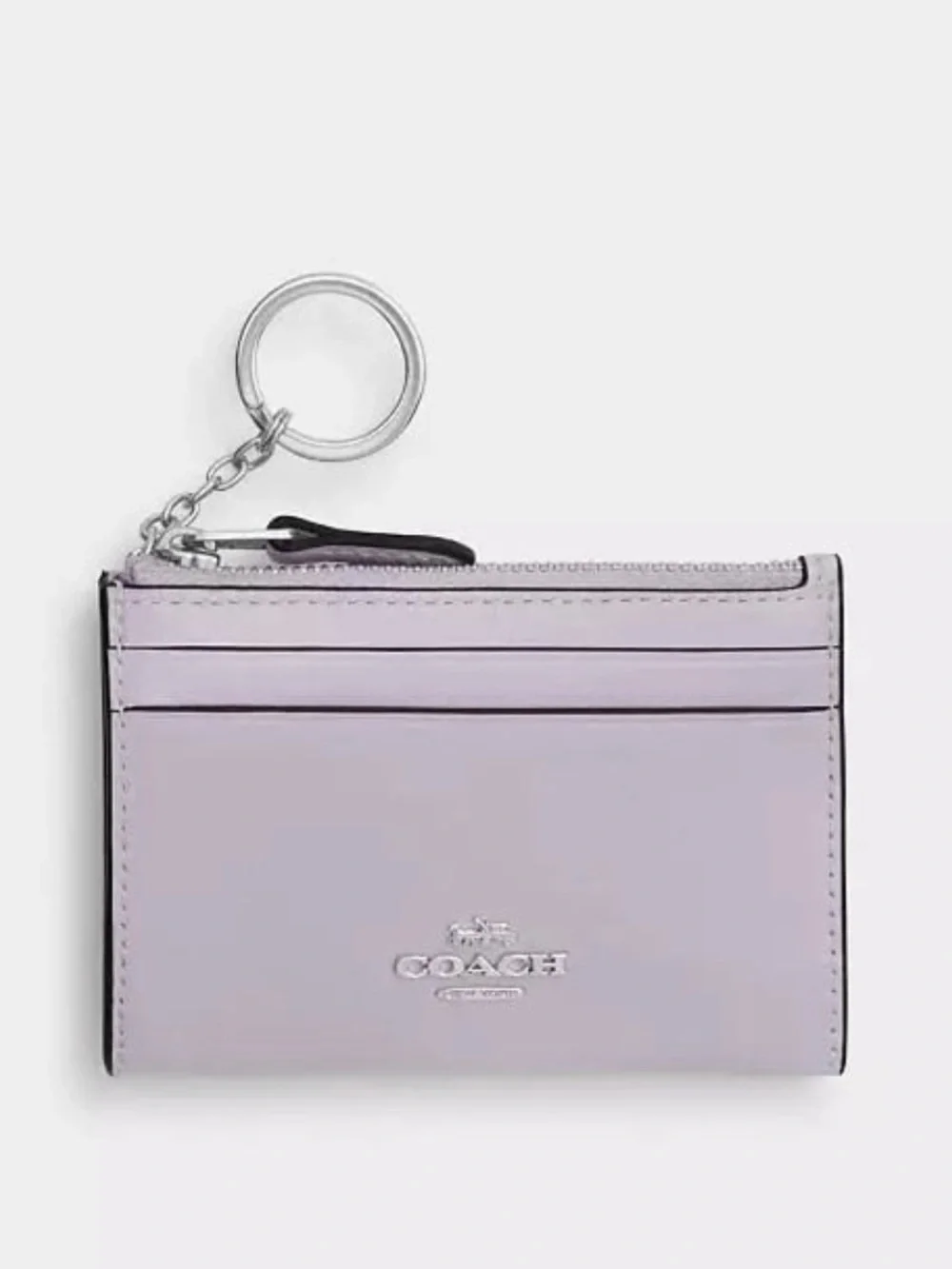 Coach Mini Skinny ID Card Case Wallet Silver/Light Amethyst Glazed Leather NWT
